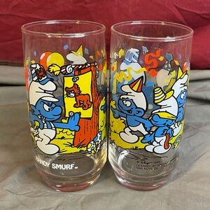Vintage 1983 Peyo Smurfs Handy The Handyman Smurf 16oz Drinking Glass